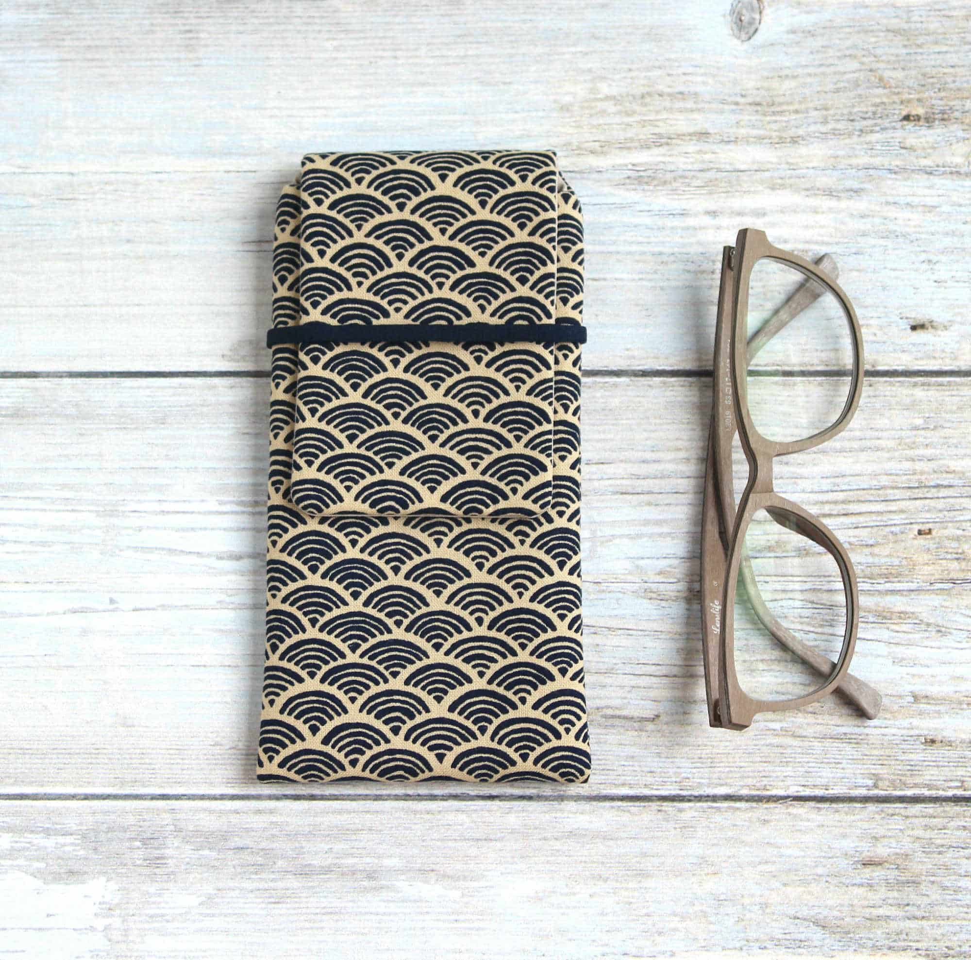 Étui à lunettes tissu japonais seigaiha, pochette range lunettes molletonnée – Image 2