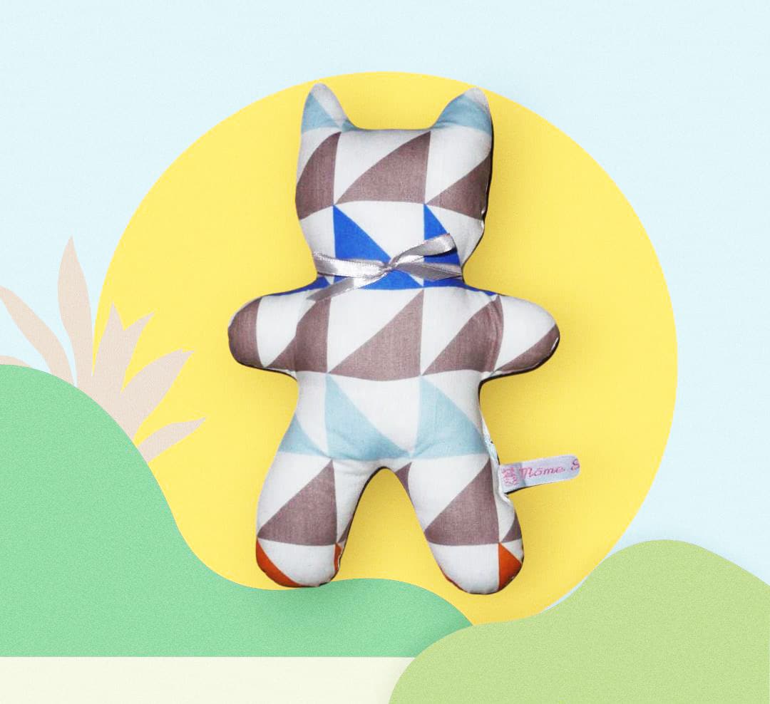 Doudou chat en tissu à grelot - NORDIK - (24 cm)