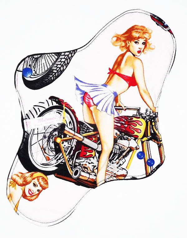 Serviette hygiénique lavable flux normaux (XL/NUIT) - PIN-UP BIKER - Zéro déchet - shl - serviette périodique