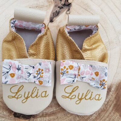 Chaussons souple cuir, simili cuir, bébé / enfant, chausson personnalisé, noeud édition limitée