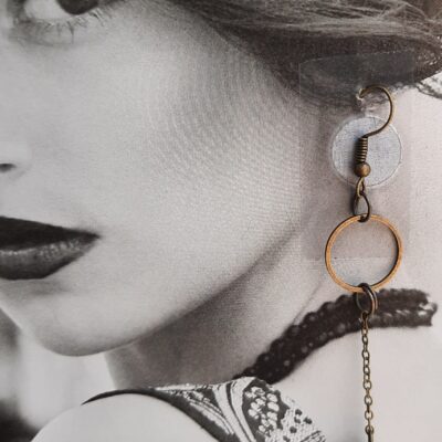 Boucles d'oreilles longues "Esprit de la Nature", anneaux en bronze et perles en liège