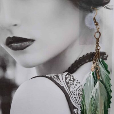 Boucles d'oreilles "Plumes au Vent", plumes naturelles et artificielles crantées