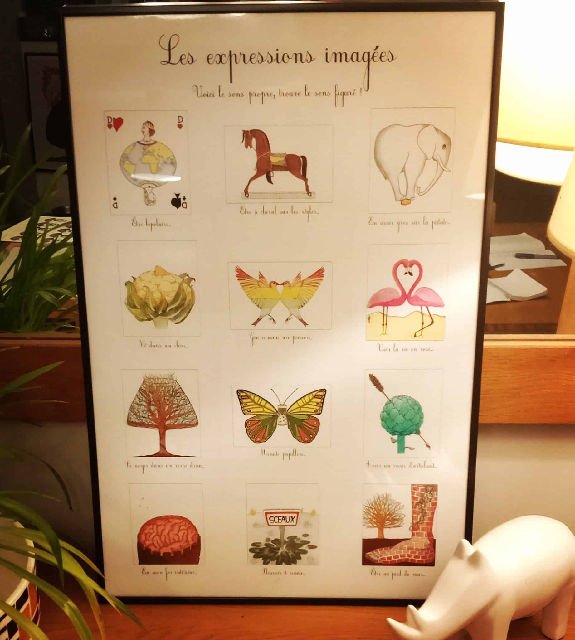 Affiche d'illustrations rigolotes de multiples expressions françaises. – Image 2