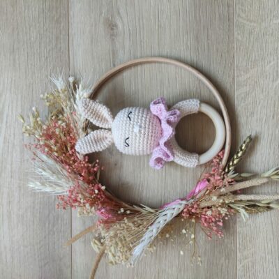 Hochet grelot lapin "rose clair"
