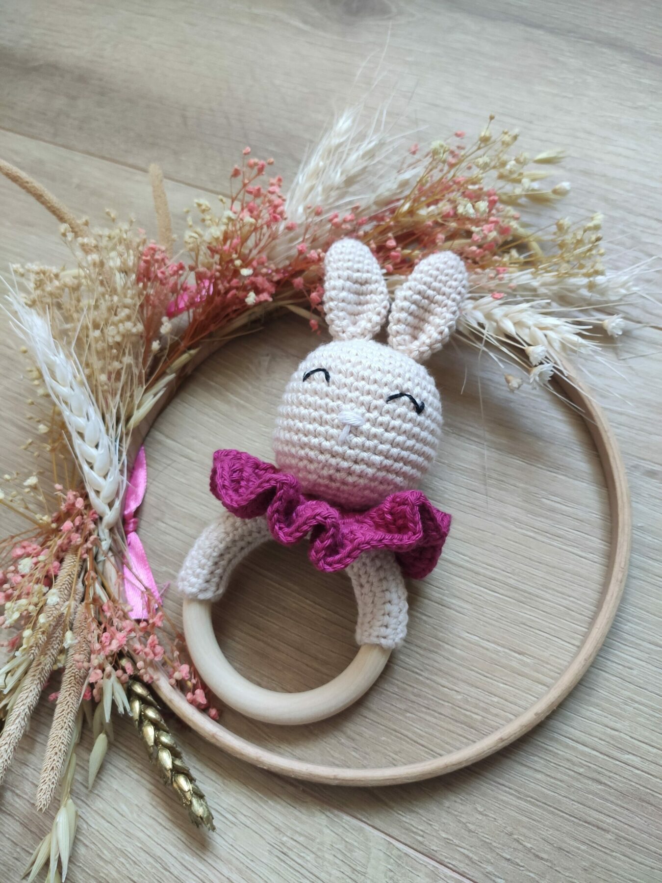 Hochet grelot lapin "rose prune" – Image 2