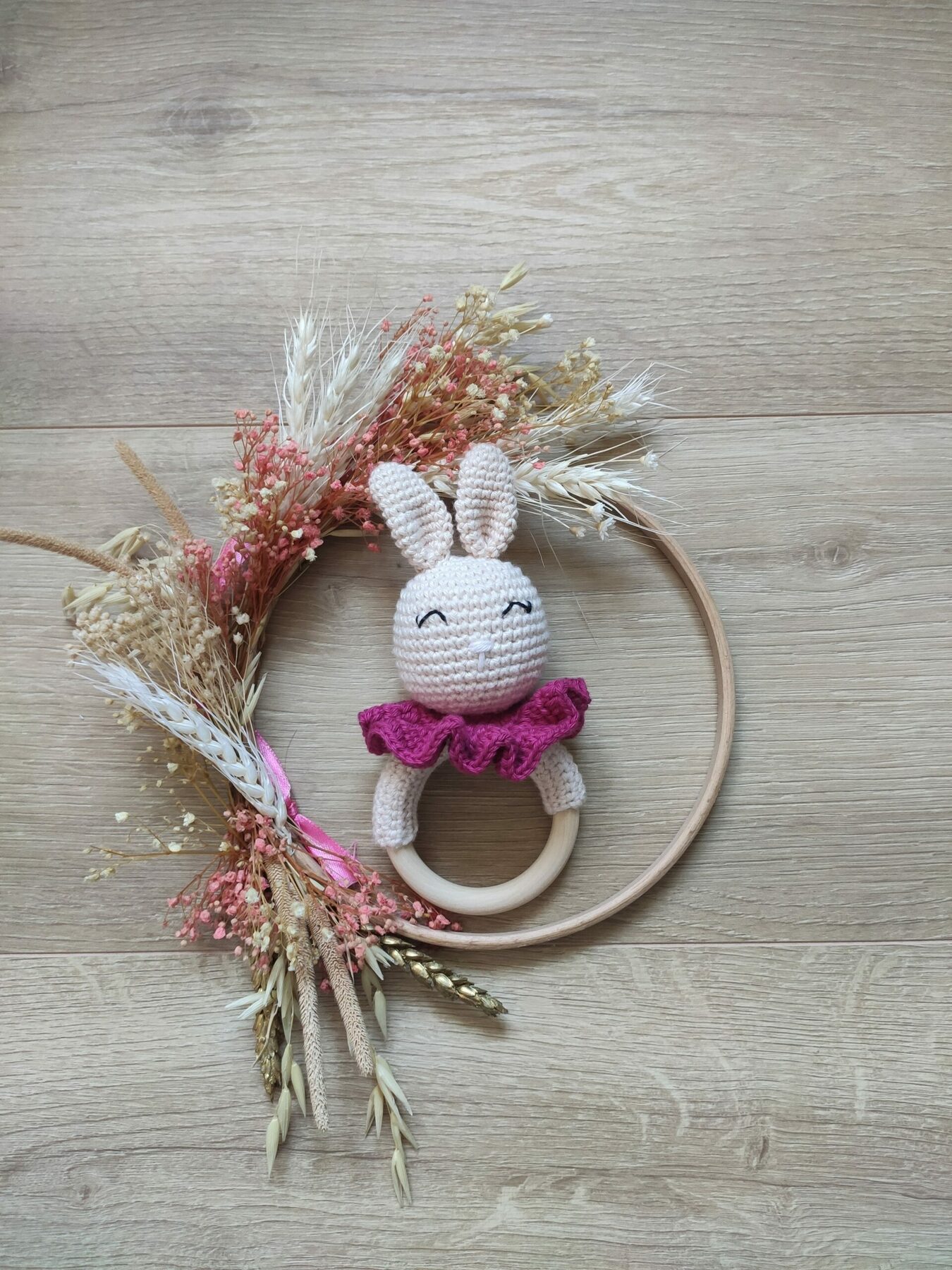 Hochet grelot lapin "rose prune"