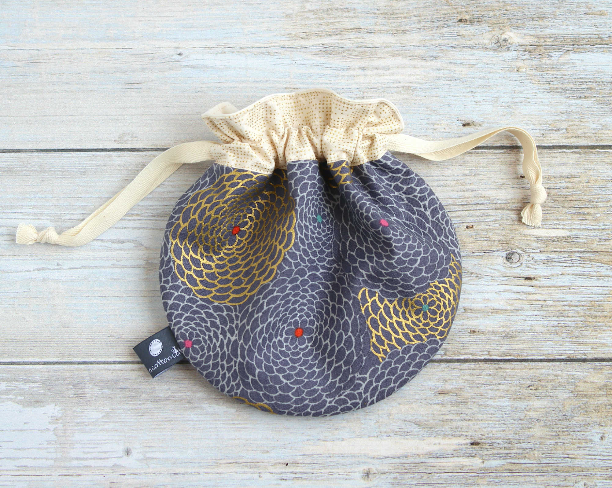 Pochette japonaise, pochon rond tissu Japon, accessoire japonais – Image 3