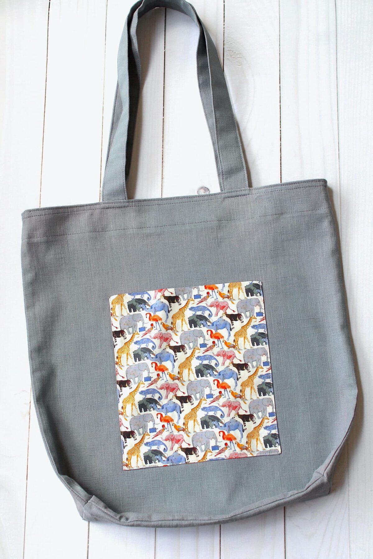 Sac tote en lin et liberty, sac en lin, sac à courses, sac shopping – Image 2
