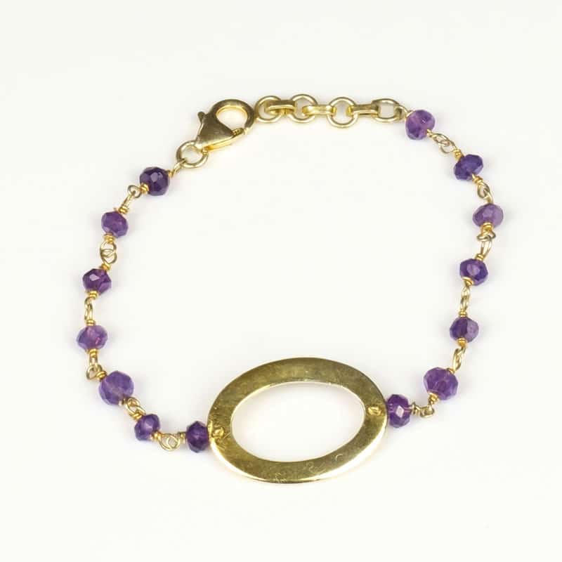 Bracelet Fin Or Améthyste Pendentif Ovale