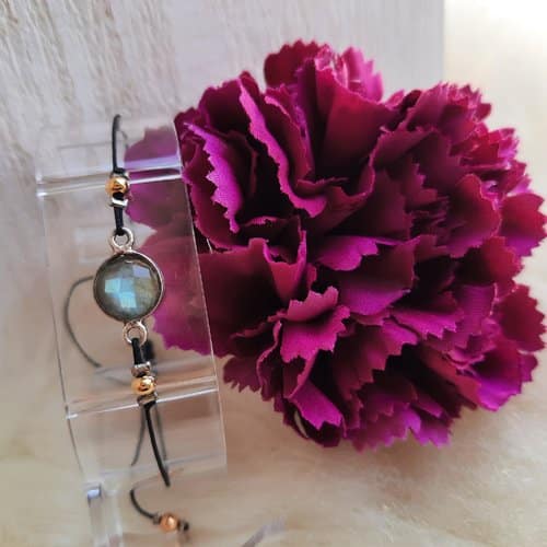 Bracelet femme, ajustable, Pierre naturelle Labradorite, reflets verts, Lithothérapie – Image 3