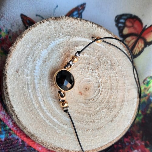 Bracelet femme, ajustable, Pierre naturelle Onyx Agate Noire, Lithothérapie – Image 3