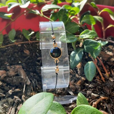 Bracelet femme, ajustable, Pierre naturelle Onyx Agate Noire, Lithothérapie