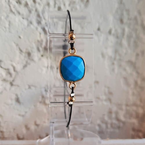 Bracelet femme, ajustable, Pierre Turquoise reconstituée, Lithothérapie – Image 3