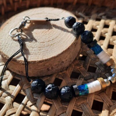 Bracelet homme, ajustable, perles de lave, perles heishi, perles acier inoxydable argent