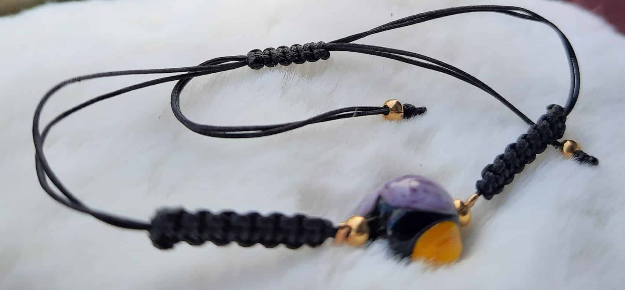 Bracelets femme, ajustables, tissage macramé, perles en verre de "Murano" artisanales – Image 4