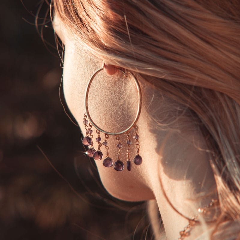 Boucles d'Oreilles Créoles Or Couché d'Améthystes