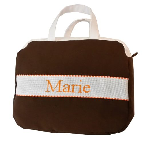 Grande trousse de toilette personnalisable brodée main chocolat - orange