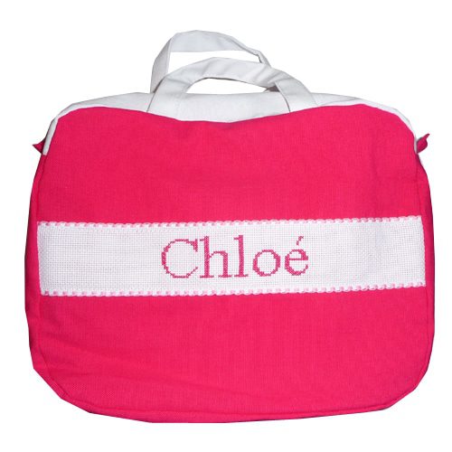 Grande trousse de toilette personnalisable brodée main framboise
