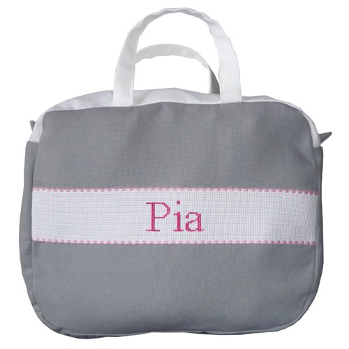 Grande trousse de toilette personnalisable brodée main gris rose
