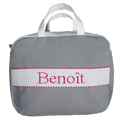 Grande trousse de toilette personnalisable brodée main gris rouge