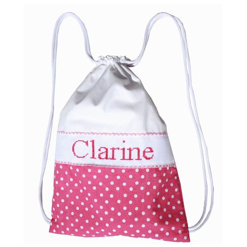 Sac à dos brodé main personnalisable rose pois blanc