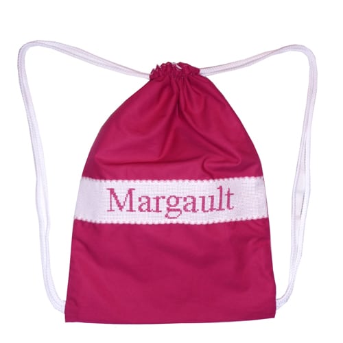 Sac à dos brodé main personnalisable framboise
