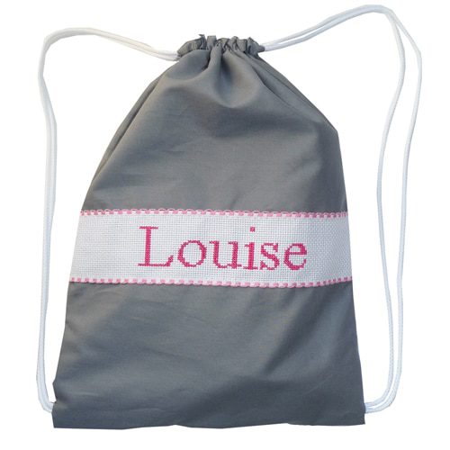 Sac à dos brodé main personnalisable gris rose
