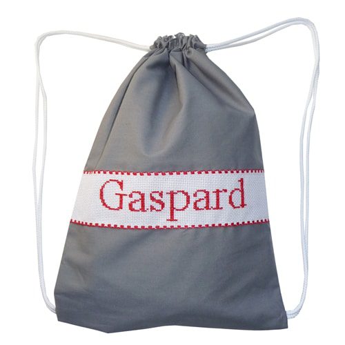 Sac à dos brodé main personnalisable gris rouge