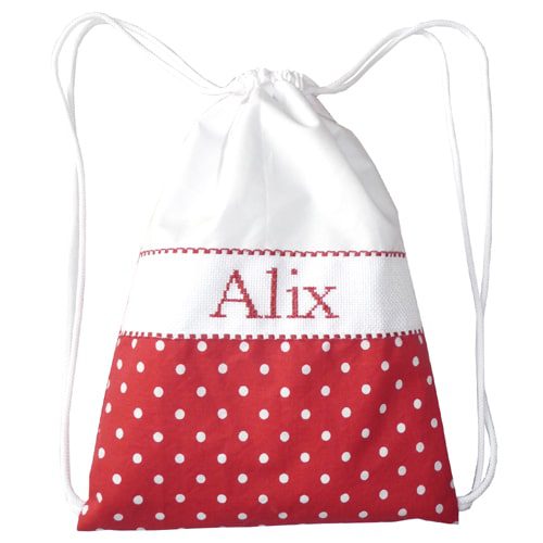 Sac à dos brodé main personnalisable rouge pois blanc