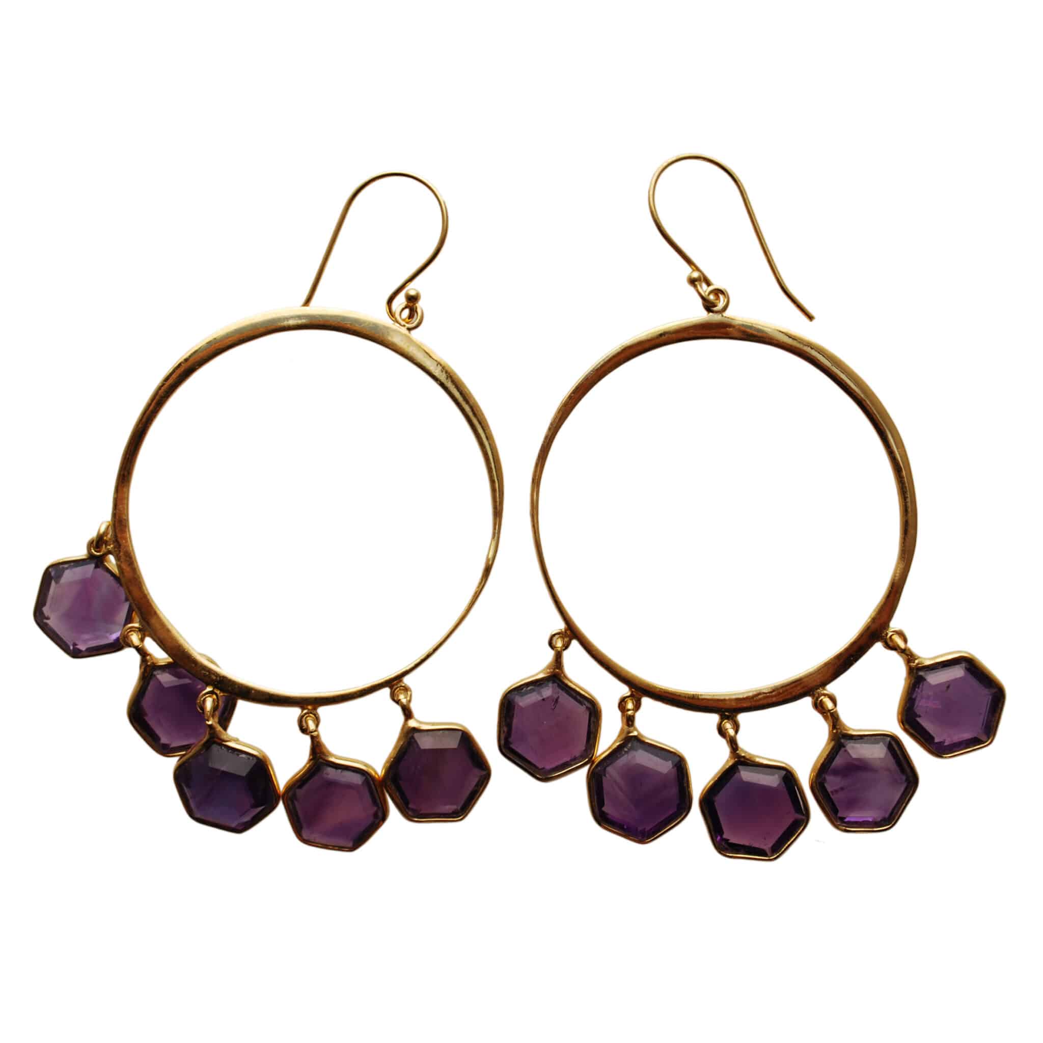 Boucles d'Oreilles Créoles Or Pentagones d'Améthystes