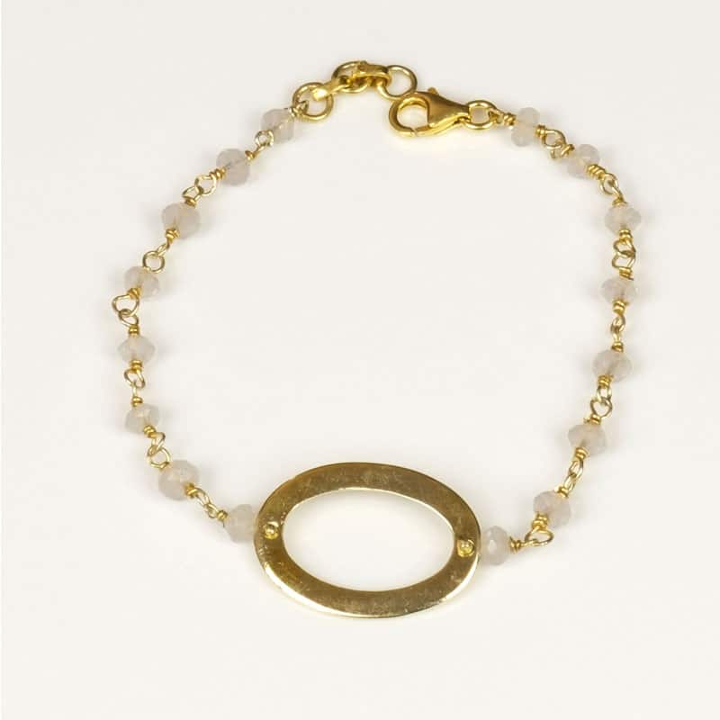 Bracelet Fin Or Calcédoine Pendentif Ovale