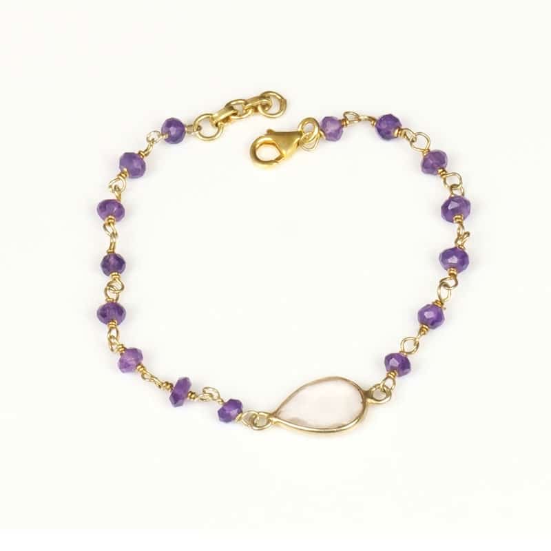 Bracelet Fin Or Améthyste et Quartz Rose