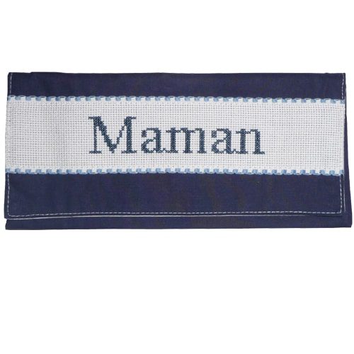 Porte serviette de table personnalisable brodé main bleu marine