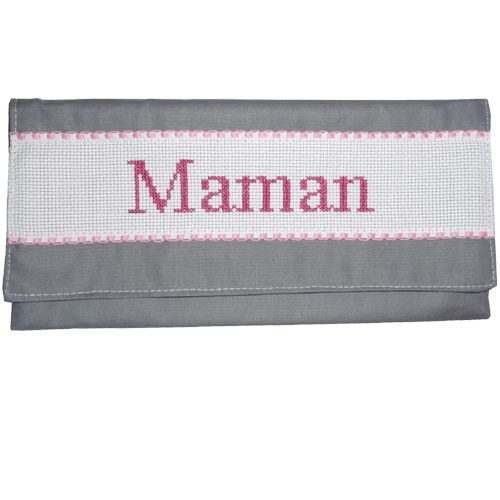Porte serviette de table personnalisable brodé main gris rose