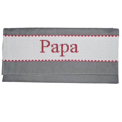 Porte serviette de table personnalisable brodé main gris rouge