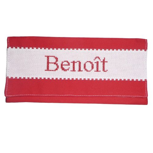 Porte serviette de table personnalisable brodé main rouge