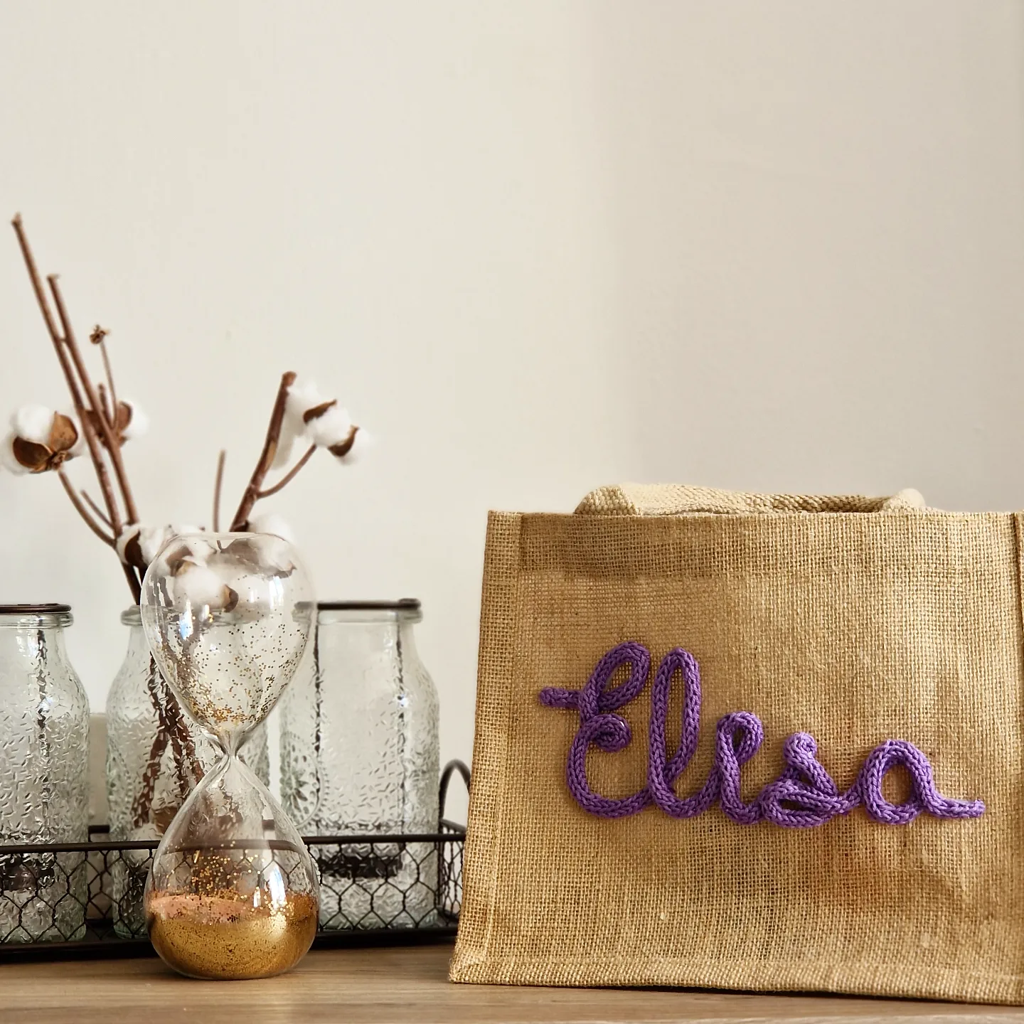 Petit sac en jute avec mot tricotin – Image 6
