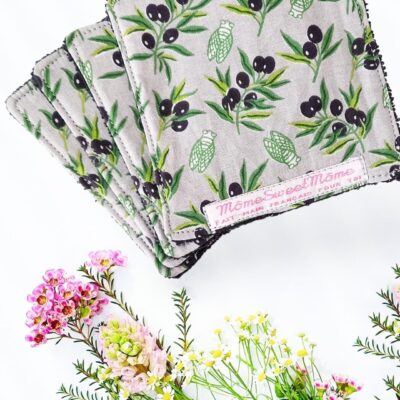 Grandes lingettes lavables OLIVES (lot de 4) - Lingettes hygiéniques lavables et réutilisables - Papier hygiénique lavable et réutilisable
