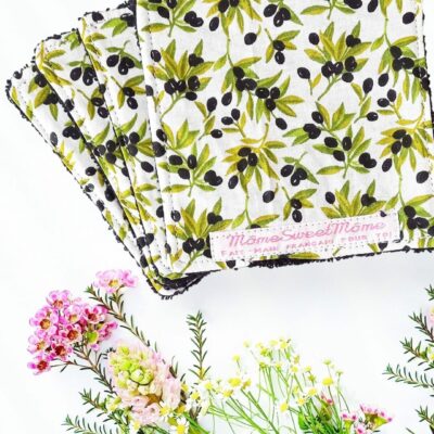 Grandes lingettes lavables OLIVES (lot de 4) - Lingettes hygiéniques lavables et réutilisables - Papier hygiénique lavable et réutilisable