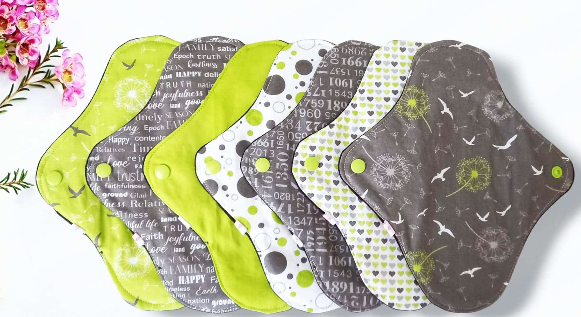 Pack 7 serviettes hygiéniques lavables PISSENLIT (M/ Flux normaux à moyens) - serviettes menstruelles lavables - serviettes menstruelles lavables - Zéro déchet - shl - serviettes périodiques