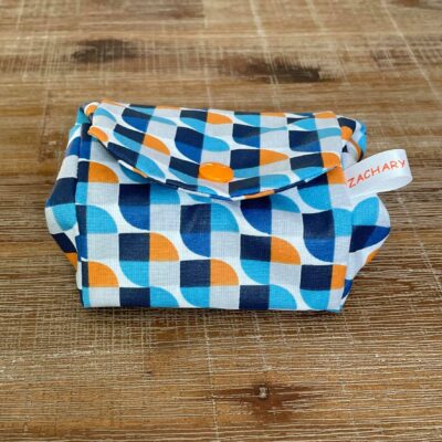 Pochette à savon imperméable motifs vintage bleus et orange