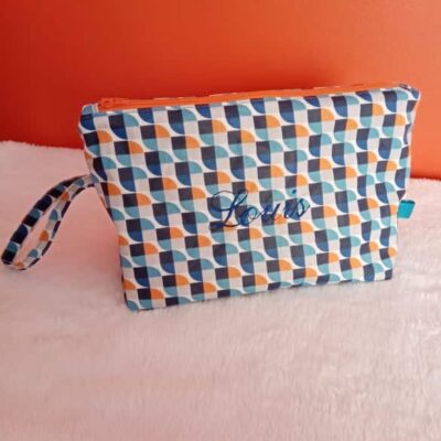 Trousse de toilette imperméable motifs Vintage bleu et orange