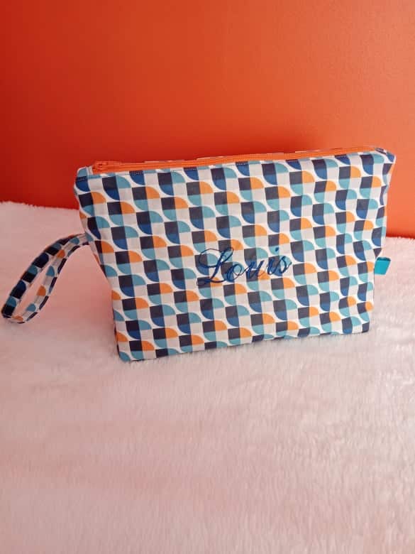 Trousse de toilette imperméable motifs Vintage bleu et orange