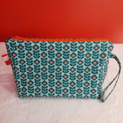 Trousse de toilette imperméable motifs Petites fleurs vertes et orange