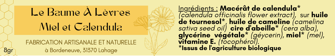 Le baume à lèvres au calendula et au miel, pour nourrir en profondeur et protéger vos lèvres des agressions extérieures (vent, froid, UV...). Adieu les gerçures!