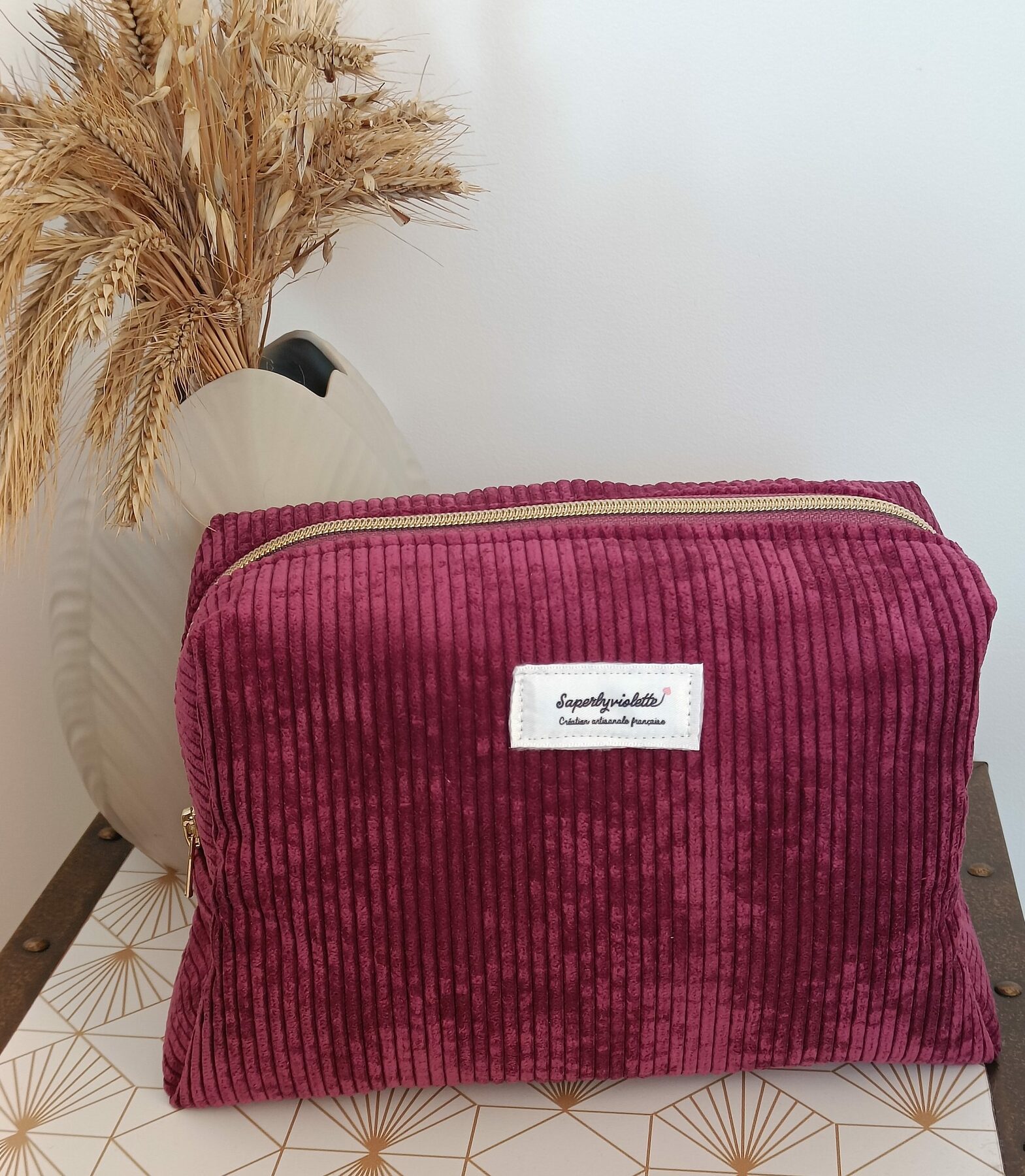 Trousse de toilette velours cotelé violet