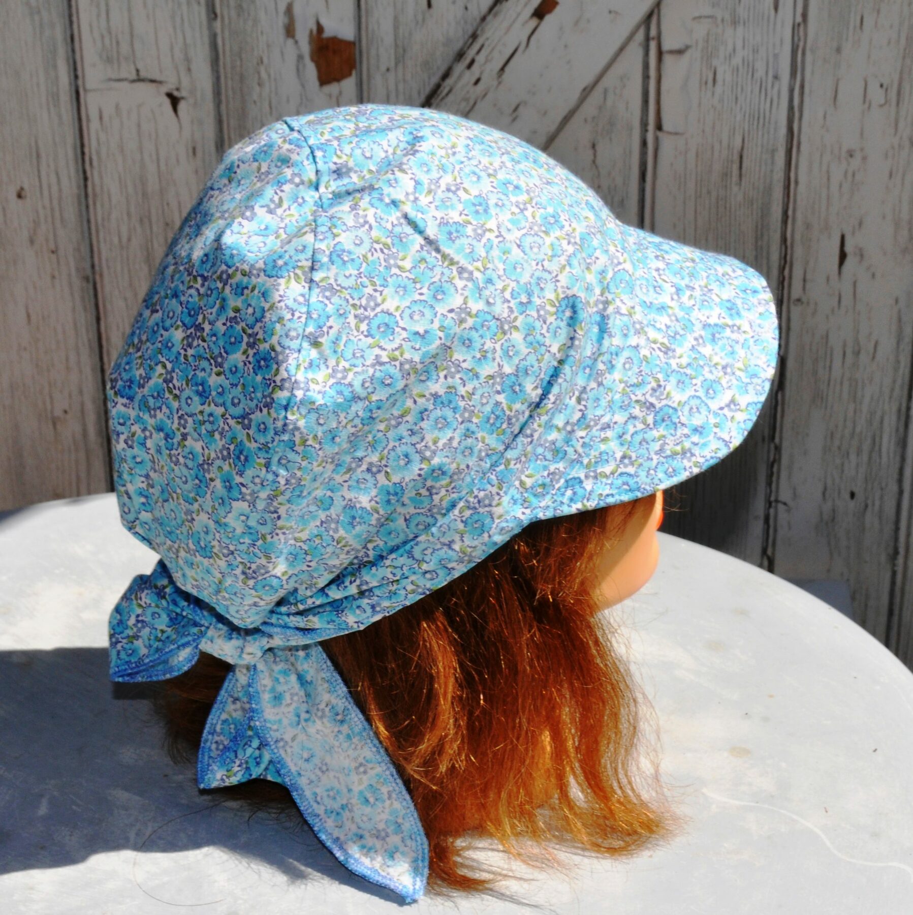 Bandana casquette pour femme, en coton fleuri bleu