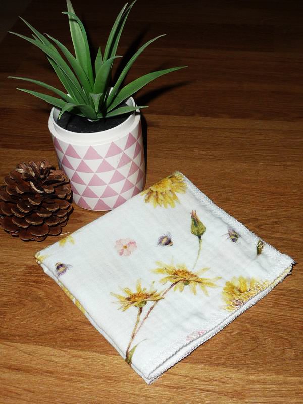 Grand mouchoir en coton Oeko-Tex double épaisseur de double gaze lavable réutilisable PISSENLIT (25 x 25 cm) Mouchoir alternatif très doux - mouchoir durable - hanckies