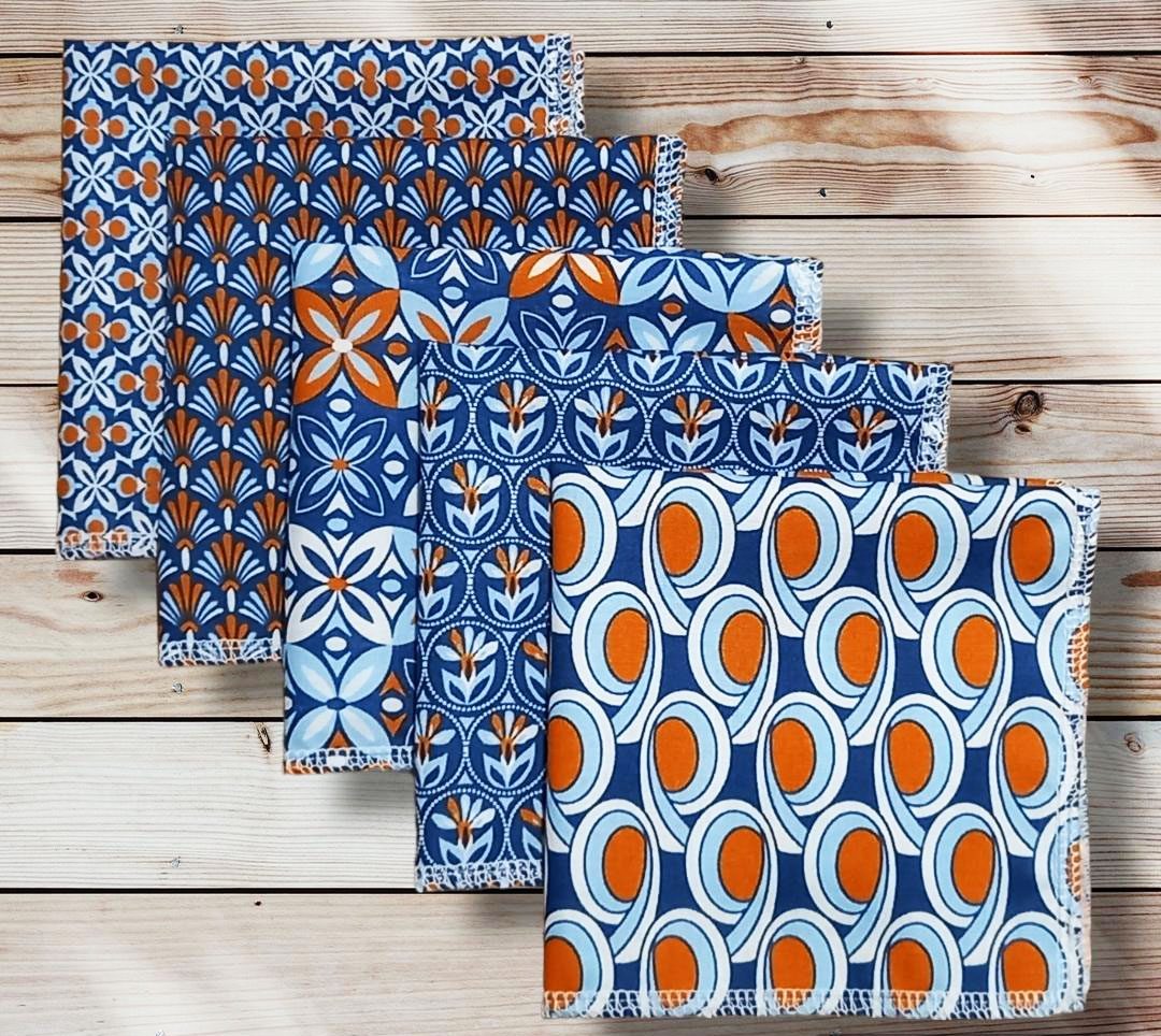 Lot 5 grands mouchoirs en coton lavables et réutilisables - VINTAGE (25 x 25 cm) mouchoir alternatif et durable - hanckies
