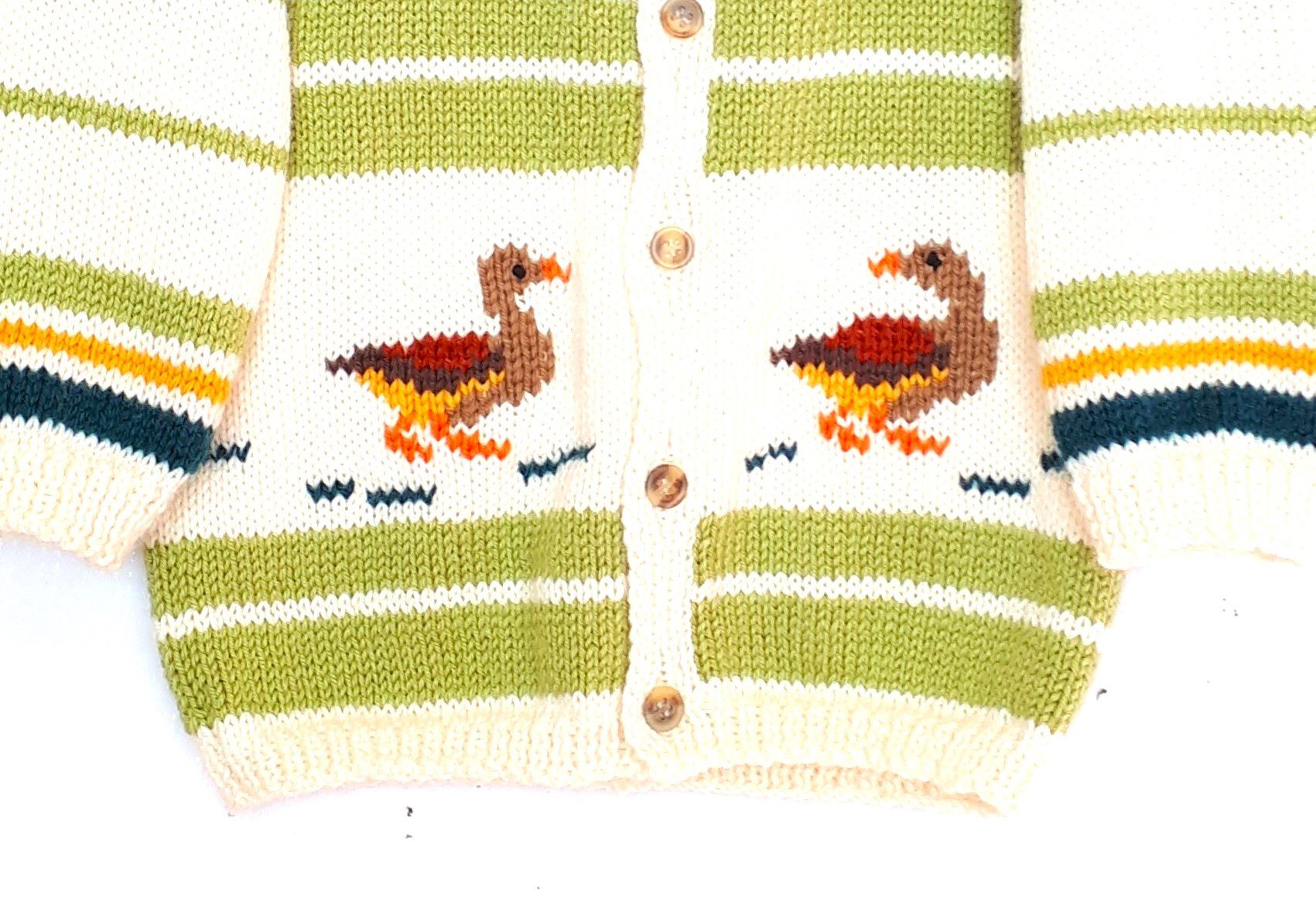 Gilet bébé fait main, layette en laine avec des canards devant et dos, taille 1 an – Image 4